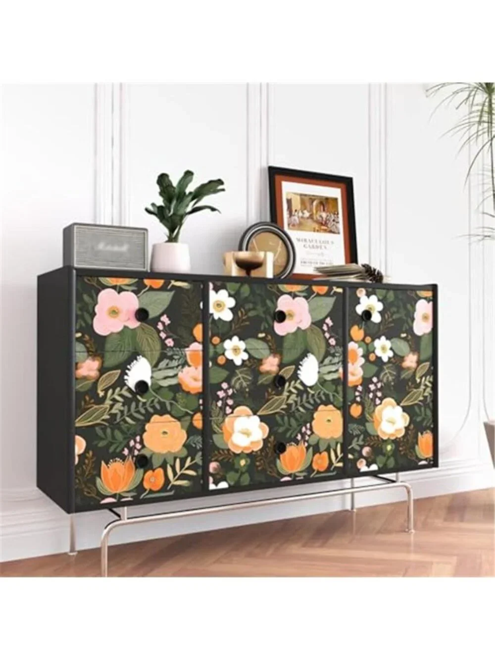 Dark Green Floral Peel And Stick Wallpaper Boho Removable Vinyl Contact Paper